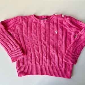 Ralph Lauren Girls Pink Cable Knit Crewneck Sweater